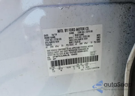 2020 Ford Edge Sel из США, поврежденный, VIN 2FMPK3J99LBA10452